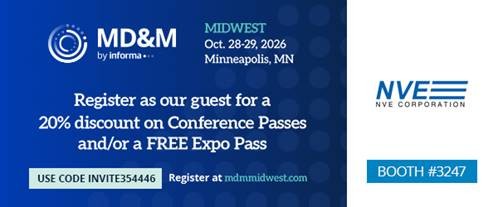 Visit NVE in Booth 3247 at MD&M Midwest, October 28–29, 2026; register as our guest using INVITE354446