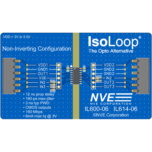 IL614-3-01: IL614-3E 3-Ch (2 xmt, 1-rcv) Passive-In Isolator Eval Bd, Narrow