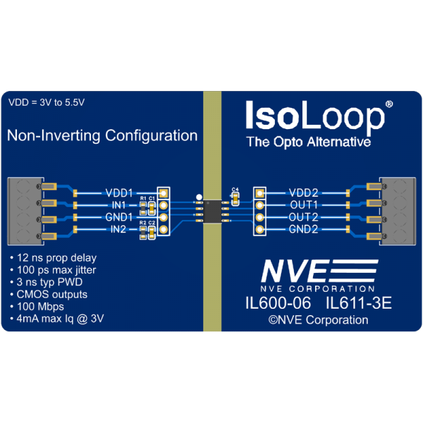 IL611-3-01: IL611-3E 2-Ch (both same dir) Passive-In Isolator Eval Bd