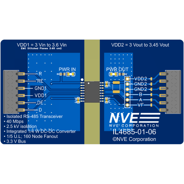IL4685-01: Isolated RS-485 Xcvr w/3 V bus DC-DC Conv Eval Bd