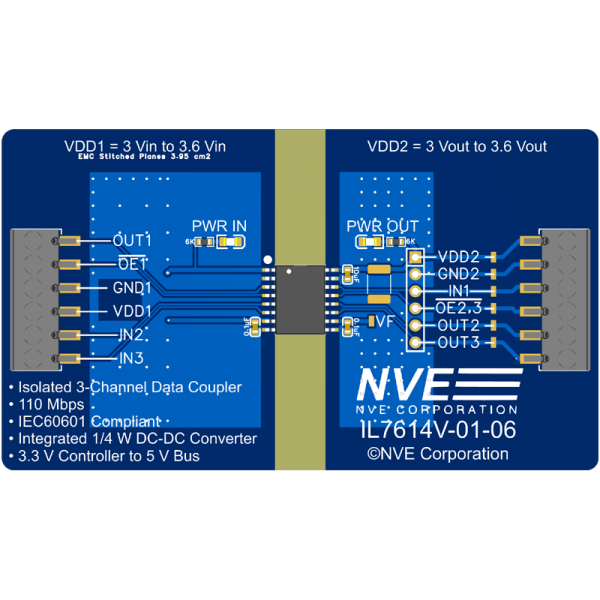 IL7614V-01: Isolated 3-Ch SPI w/Integ DC-DC Conv Eval Board