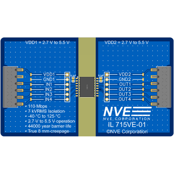 IL715V-01: 4-Ch (all same dir) Wide-Body 7 kV Isolator Eval Bd