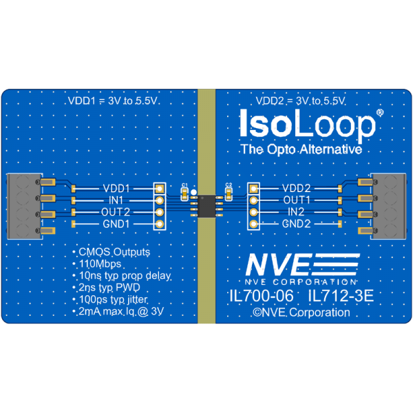 IL712-3-01: 2-Ch (1 ea dir) SOIC8 Isolator Eval Bd
