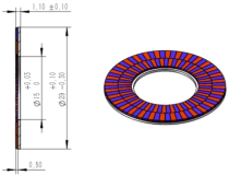 12648: 1 mm pitch and 1.28 mm pitch dual-track disk magnet for encoders, 29 x 15 x 1.1 mm